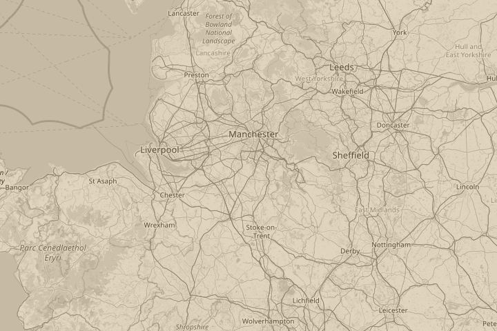 Map of the area around Manchester, with the reported position circled