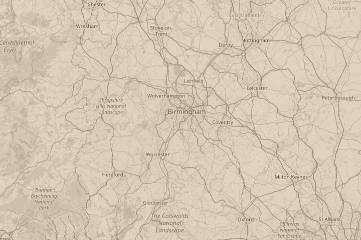 Map of the area around Over Northfield Birmingham UK, with the reported position circled