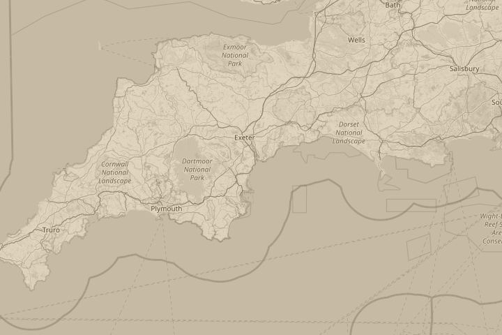 Map of the area around Dawlish, Devon, with the reported position circled
