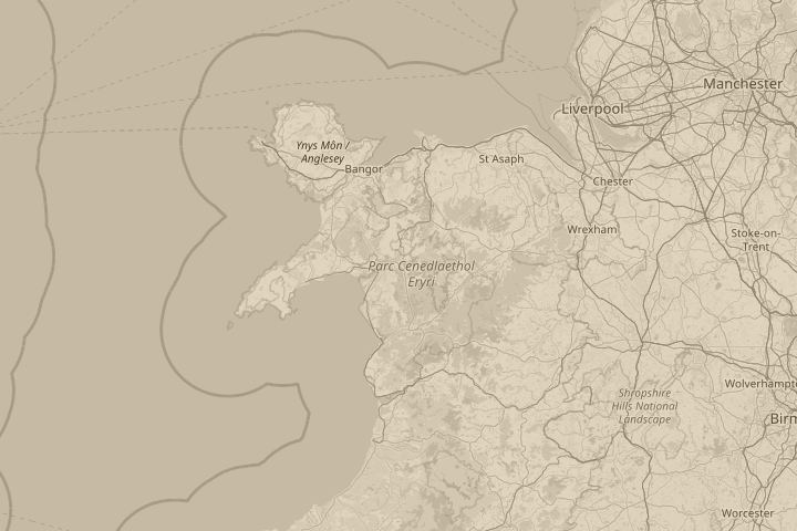 Map of the area around Manchester, with the reported position circled