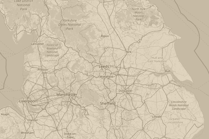 Map of the area around leeds, with the reported position circled