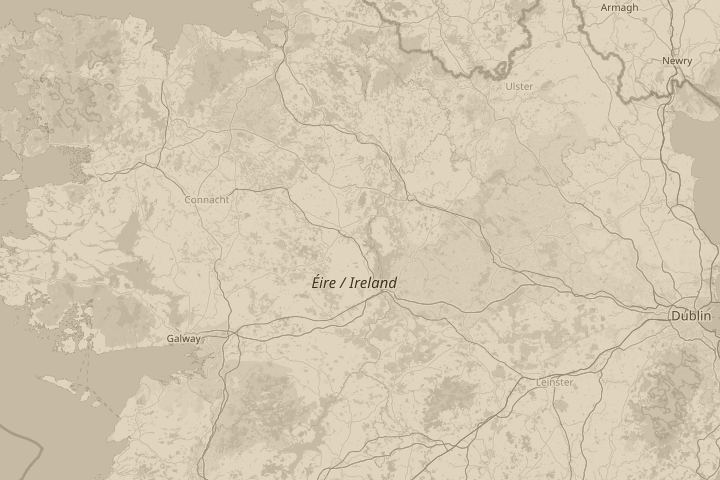 Map of the area around Ireland, with the reported position circled