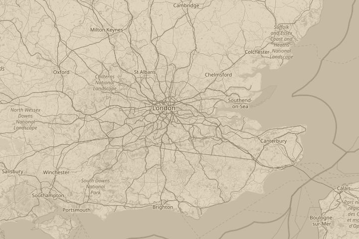Map of the area around london, with the reported position circled