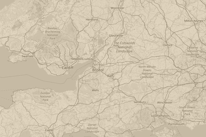 Map of the area around Bristol, with the reported position circled