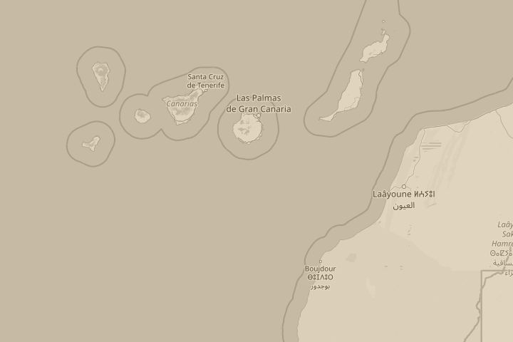 Map of the area around fuerteventura, canary isles, with the reported position circled