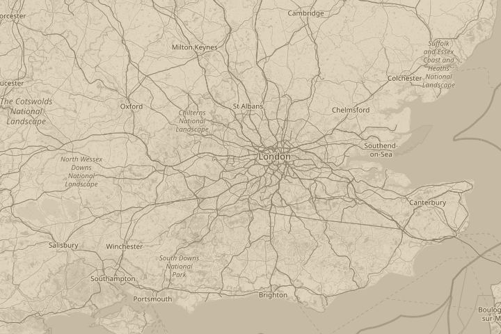 Map of the area around Over Richmond, Surrey, with the reported position circled