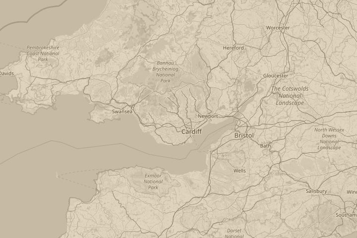 Map of the area around Rhondda Cynon Taf, Wales, with the reported position circled