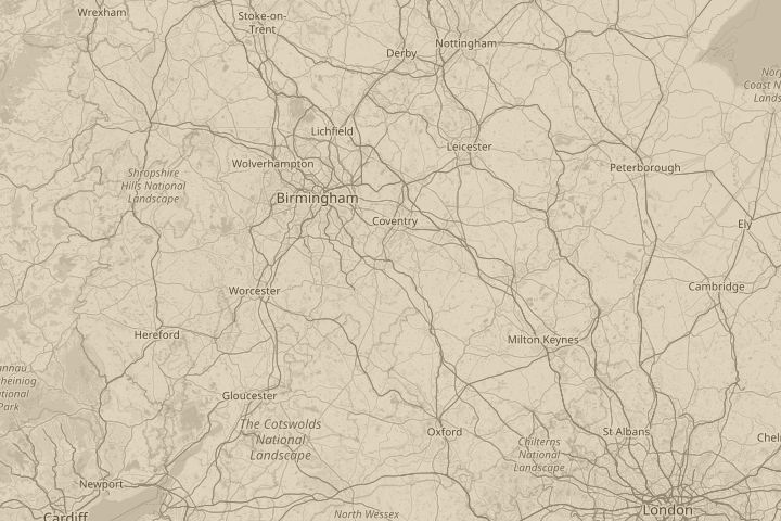Map of the area around Leamington Spa, with the reported position circled