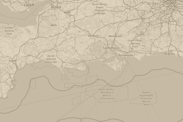 Map of the area around offshore southbourne, with the reported position circled