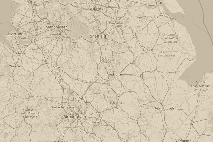 Map of the area around Ilkeston, Derbyshire, with the reported position circled
