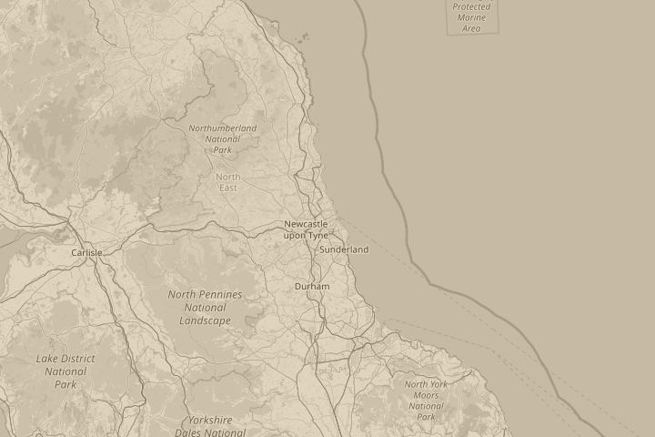 Map of the area around north shields  england, with the reported position circled