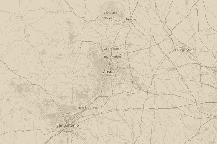 Map of the area around Austin, TX, with the reported position circled