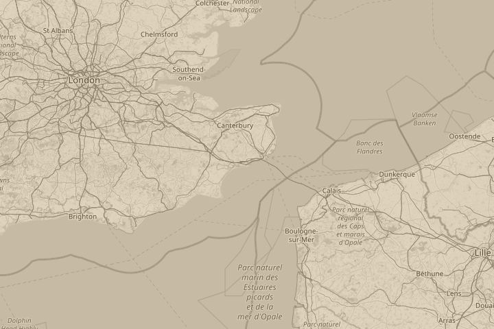 Map of the area around Folkestone, with the reported position circled