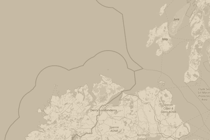 Map of the area around Over north west donegal, with the reported position circled