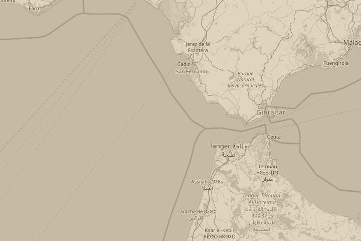 Map of the area around Gibraltar, with the reported position circled