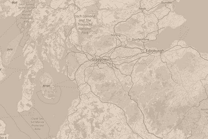 Map of the area around East Kilbride, with the reported position circled