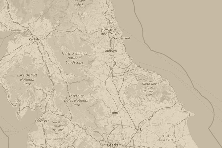 Map of the area around Darlington, uk, with the reported position circled
