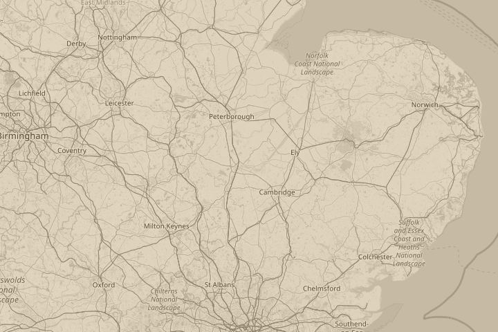 Map of the area around st ives/houghton, cambs, with the reported position circled