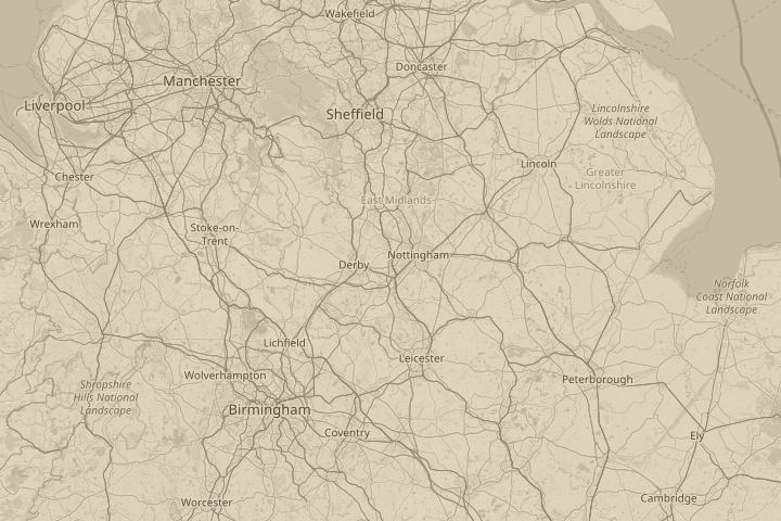 Map of the area around Over Stapleford Nottingham, with the reported position circled