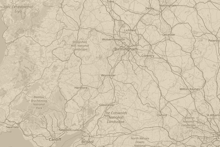 Map of the area around Worcester, with the reported position circled