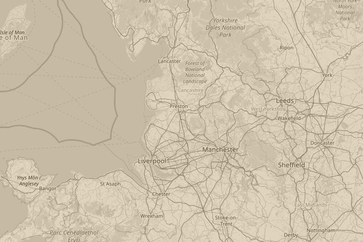 Map of the area around Euxton in Lancashire, ENGLAND, with the reported position circled