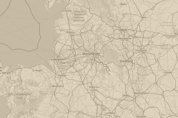 Map of the area around England, with the reported position circled