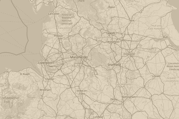 Map of the area around Mottram, cheshire, UK, with the reported position circled
