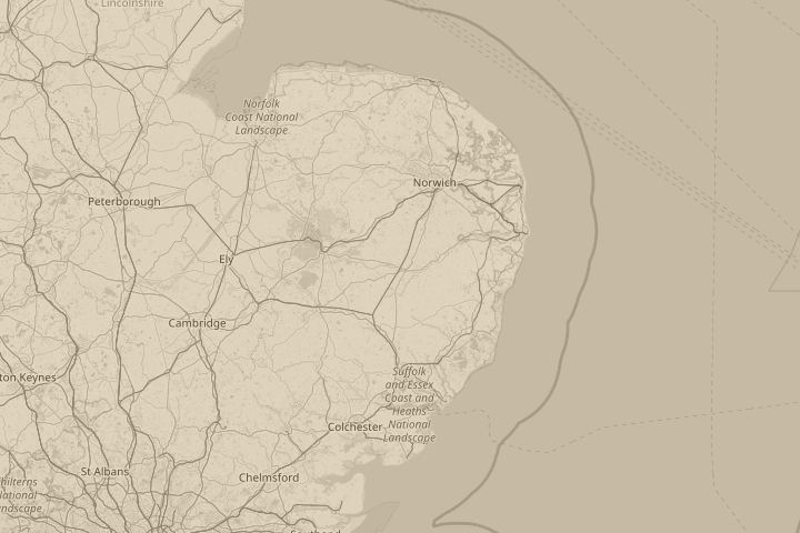 Map of the area around Diss, Norfolk. United Kingdom, with the reported position circled
