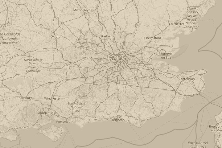 Map of the area around Epsom, surrey, with the reported position circled