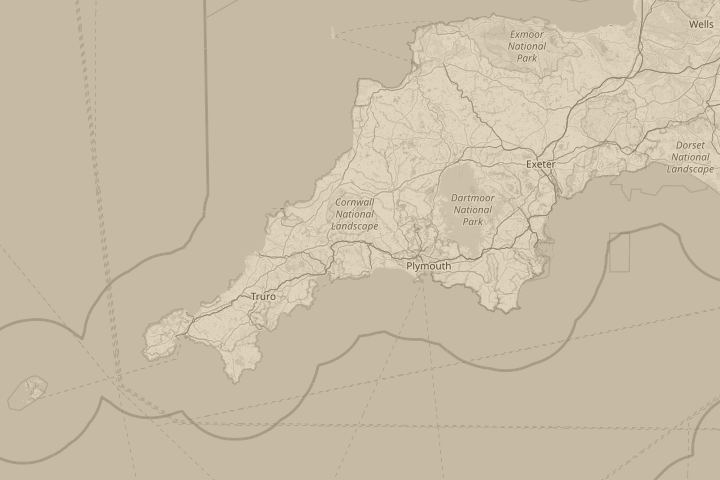 Map of the area around south east cornwall, with the reported position circled