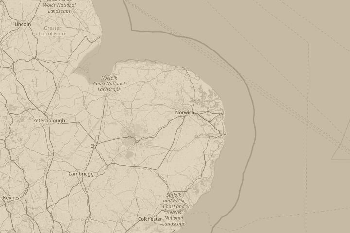 Map of the area around hethersett, norwich, with the reported position circled