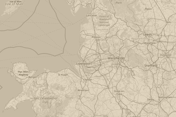 Map of the area around liverpool/merseyside/england, with the reported position circled