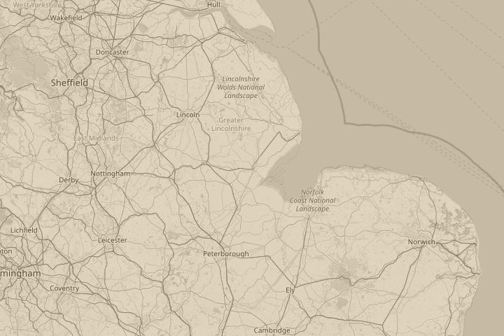 Map of the area around Boston, linconlshire. UK, with the reported position circled