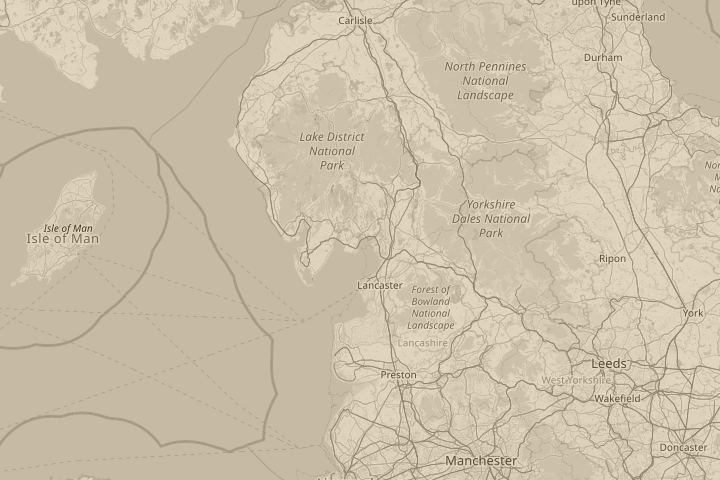 Map of the area around Grange-over-Sands, Cumbria, UK, with the reported position circled