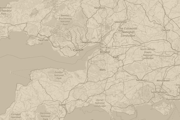 Map of the area around Over The Bristol Channel, with the reported position circled