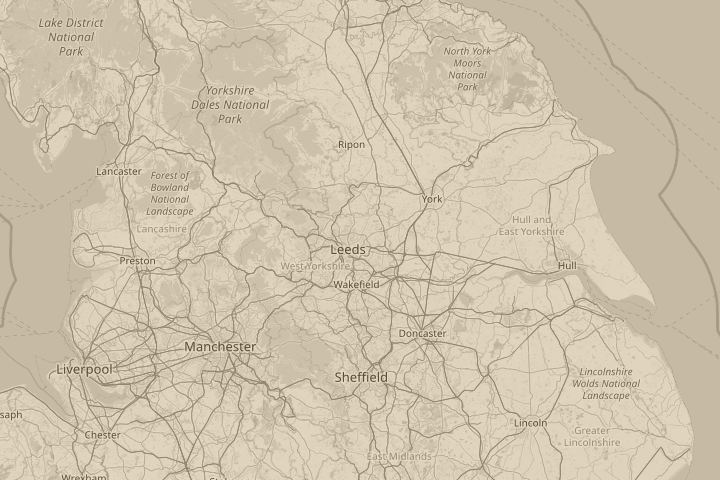 Map of the area around Leeds, with the reported position circled