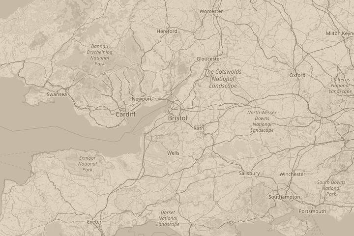 Map of the area around central bristol, with the reported position circled