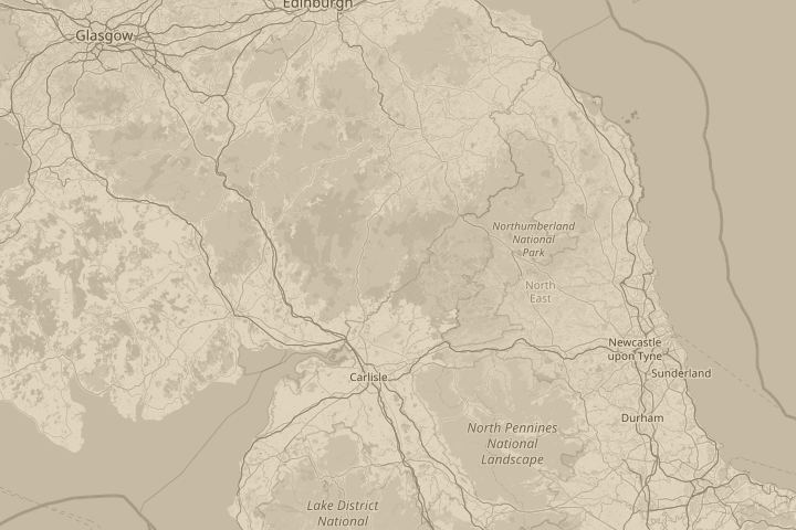 Map of the area around scottish borders. newcastleton, with the reported position circled