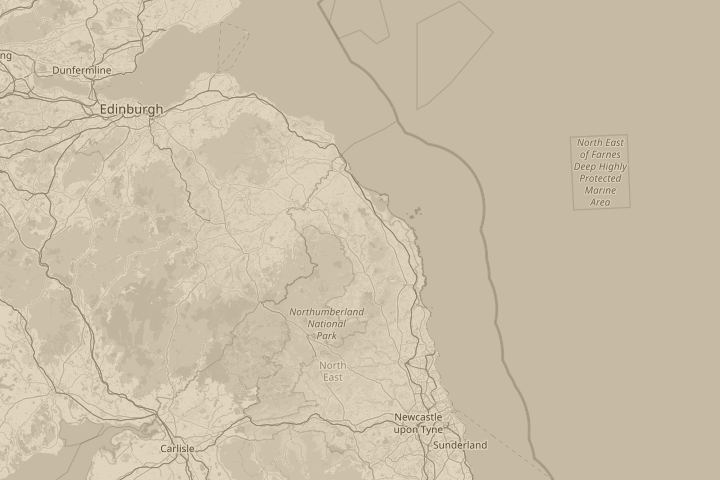 Map of the area around Chatton, North Northumberland, with the reported position circled