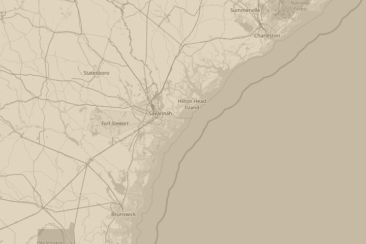 Map of the area around Tybee Island, with the reported position circled