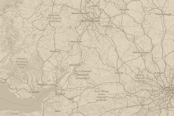 Map of the area around winchcombe, glos., with the reported position circled