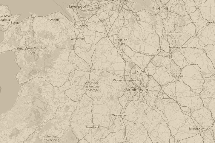 Map of the area around Telford, with the reported position circled