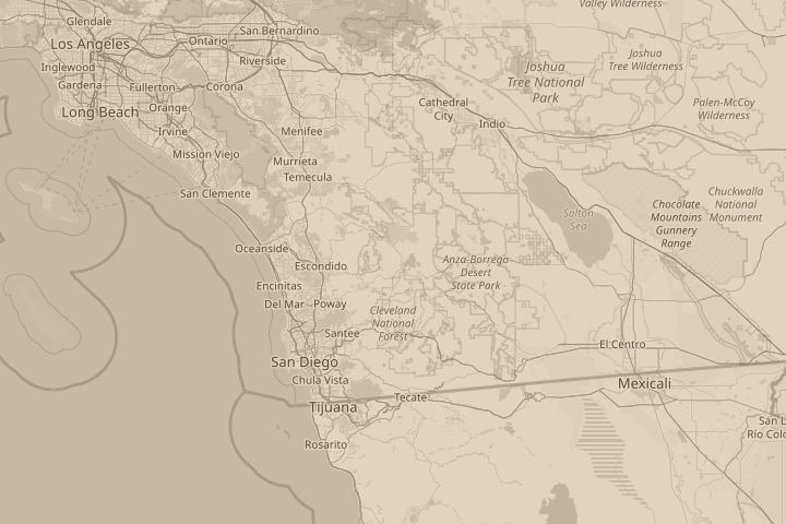 Map of the area around san diego California, with the reported position circled