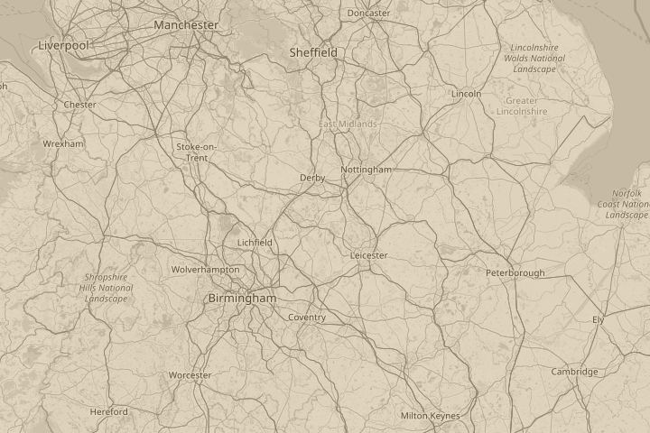 Map of the area around england, with the reported position circled