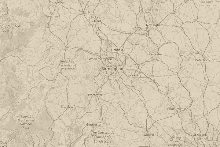 Map of the area around England - West Midlands, with the reported position circled