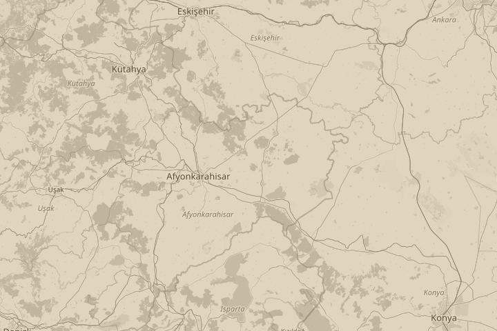 Map of the area around Central Turkey, with the reported position circled