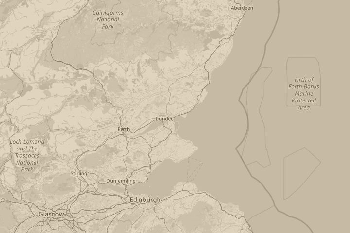 Map of the area around Dundee, with the reported position circled