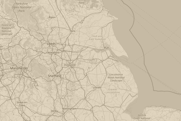 Map of the area around Scunthorpe, with the reported position circled