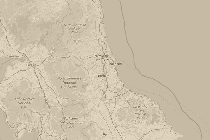 Map of the area around Great Lumley, Co Durham, with the reported position circled
