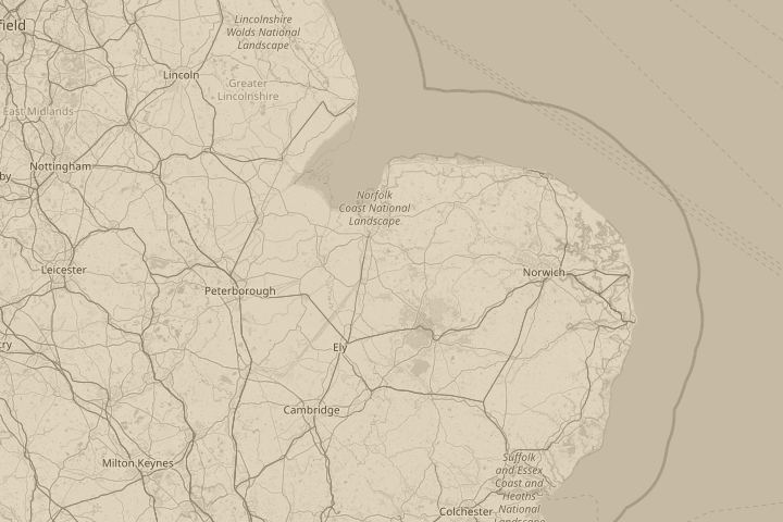 Map of the area around Marham, Norfolk, PE33 9JD, with the reported position circled